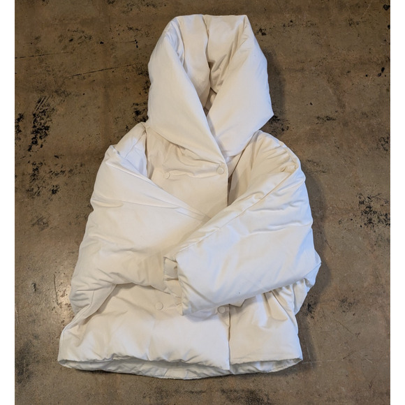 BA&SH Puffer Jacket Kali Double Breasted Hooded Cream Size 2 Oversized Designer - Picture 6 of 14